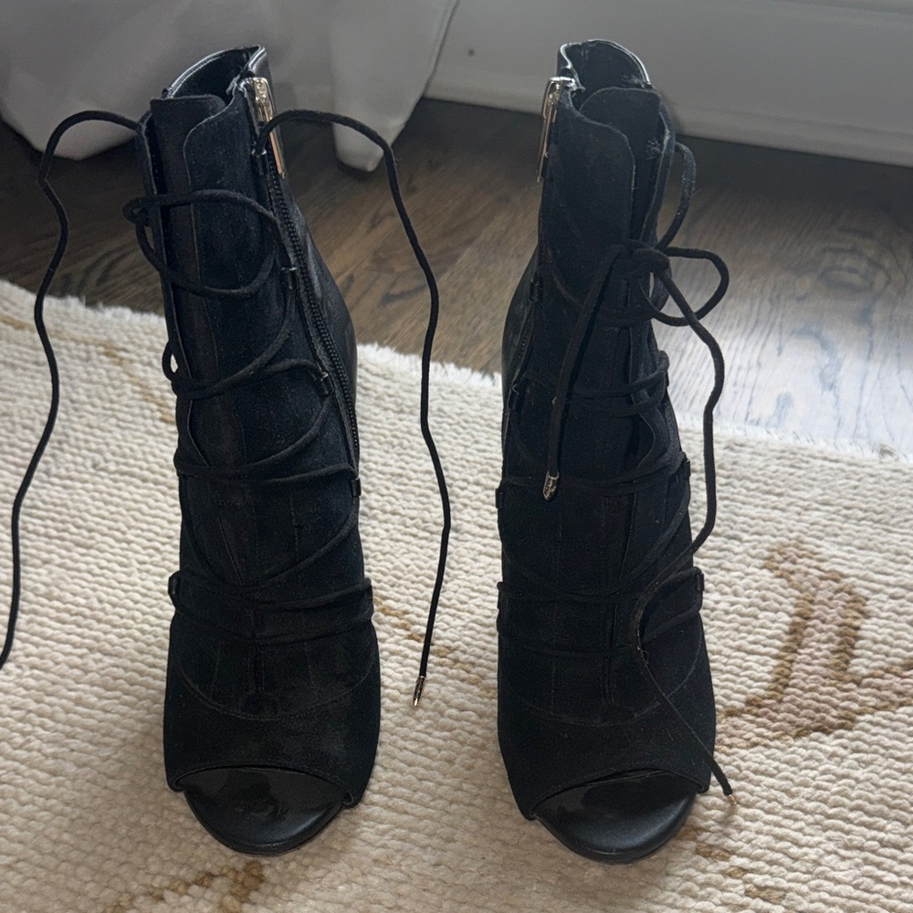 Sam Edelman Black Lace-Up Peep-Toe Ankle Boots
